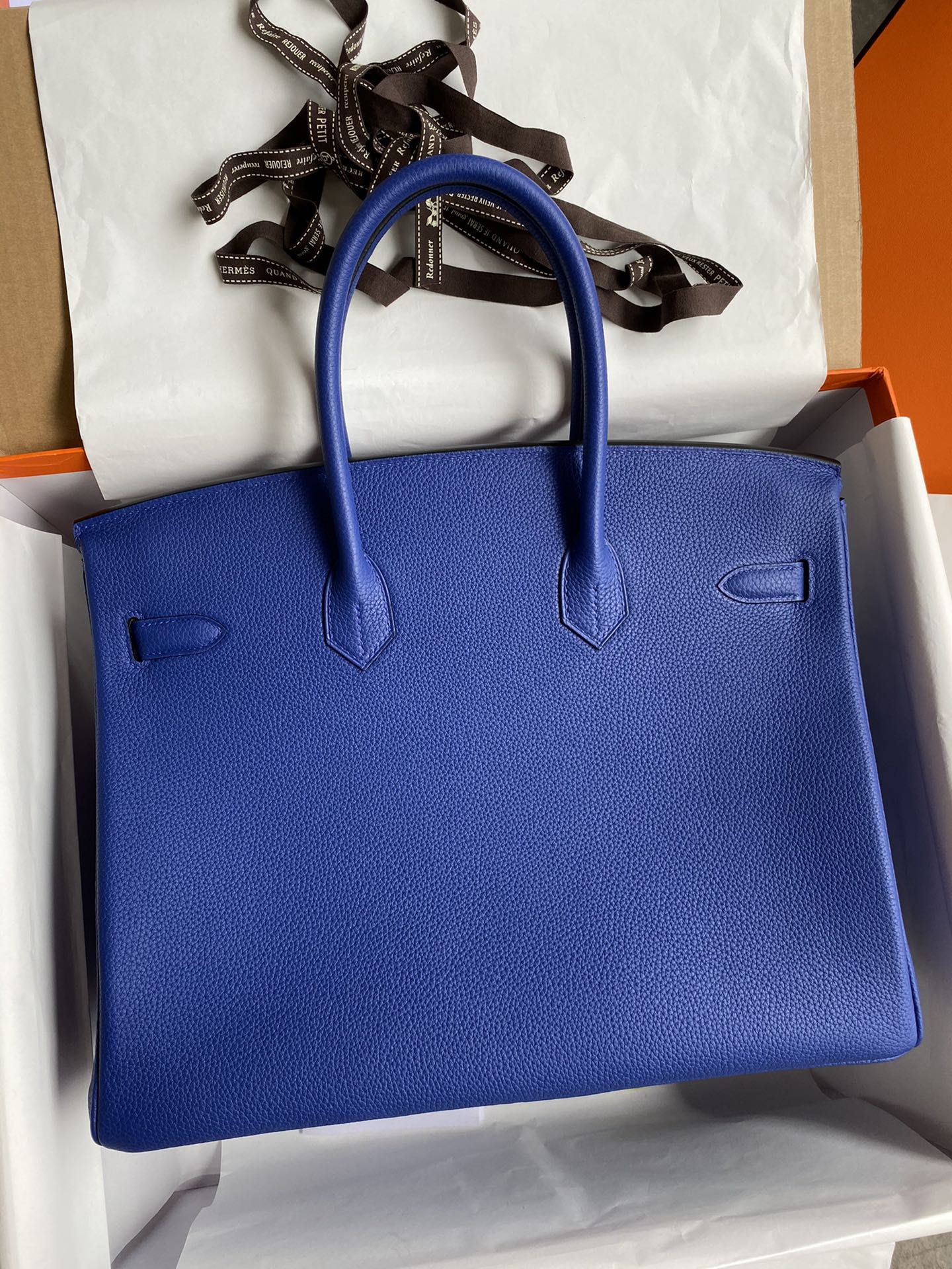 Hermes Birkin 35CM Togo Leather Handbag Blue Royal